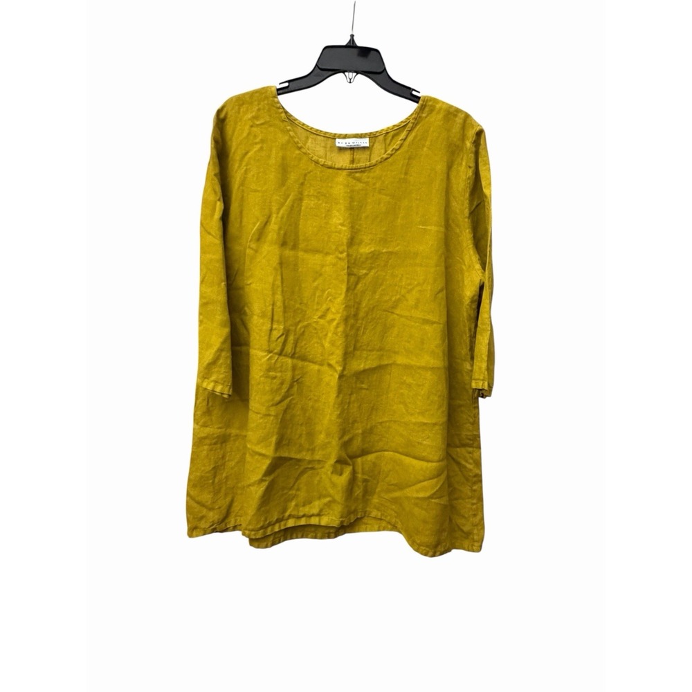 Bryn Walker Shirt Medium 100% Linen Mustard Yellow Blouse Lagenlook #III14-3